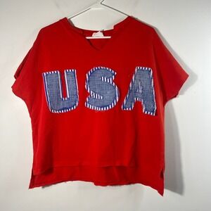 Womens Anniewear USA Sleeveless Sweatshirt Red Blue NWT S Cotton